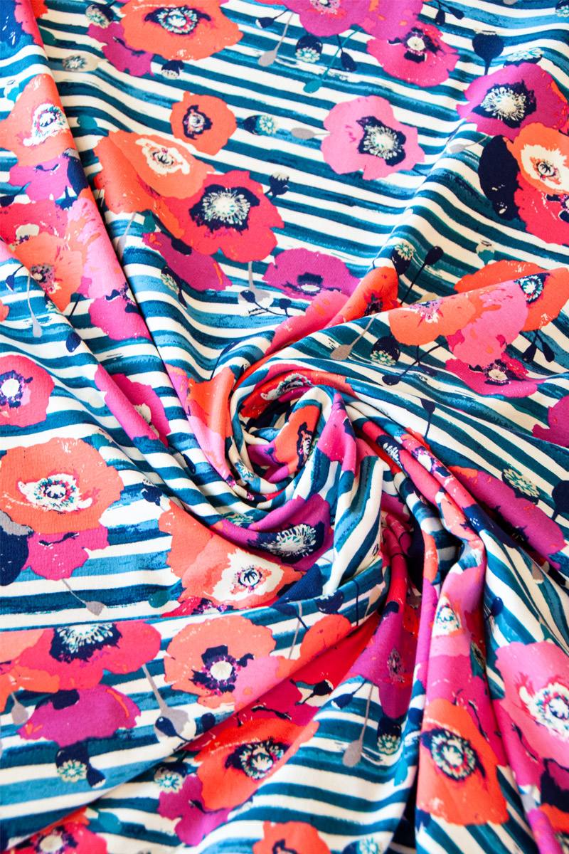 Jersey Baumwolle Poppy-Stripes - 200 g/m2
