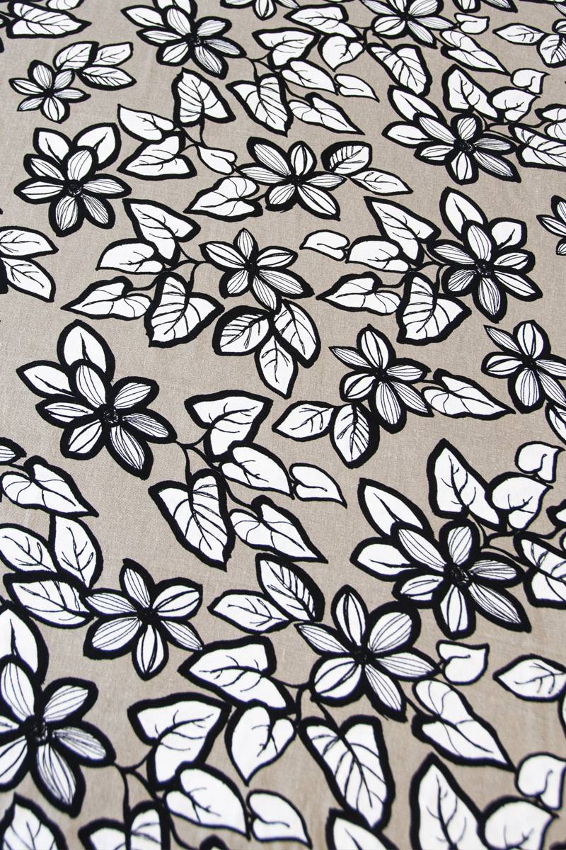 Leinen-Viskose-Stoff 'Blätter und Blumen' - 175 g/m2