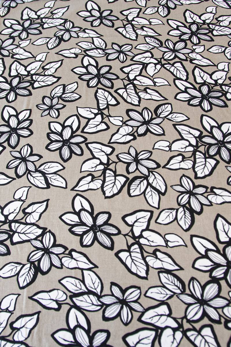 Leinen-Viskose-Stoff 'Blätter und Blumen' - 175 g/m2