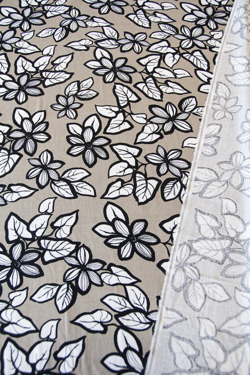 Leinen-Viskose-Stoff 'Blätter und Blumen' - 175 g/m2