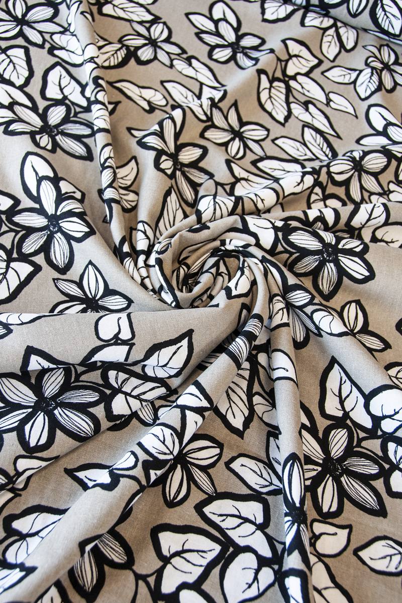 Leinen-Viskose-Stoff 'Blätter und Blumen' - 175 g/m2