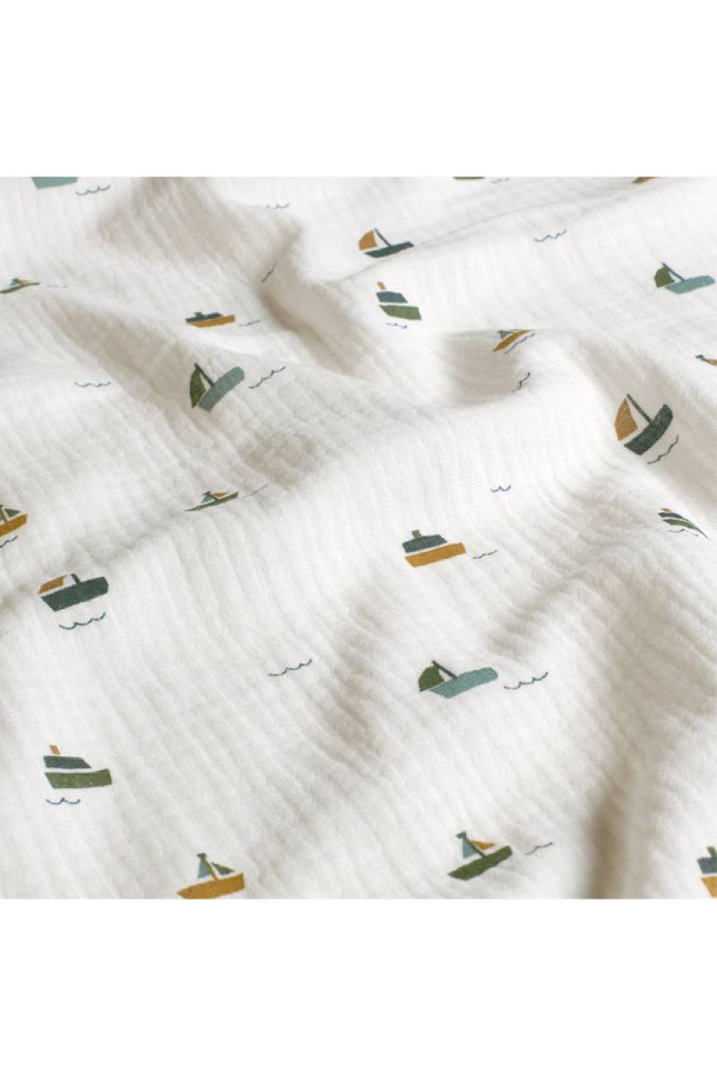 Musselinstoff 'Segelboote' - 130 g/m2