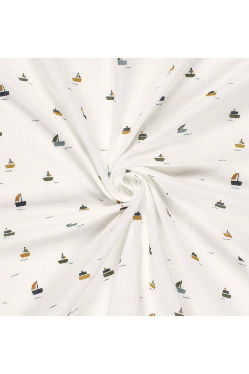 Musselinstoff 'Segelboote' - 130 g/m2