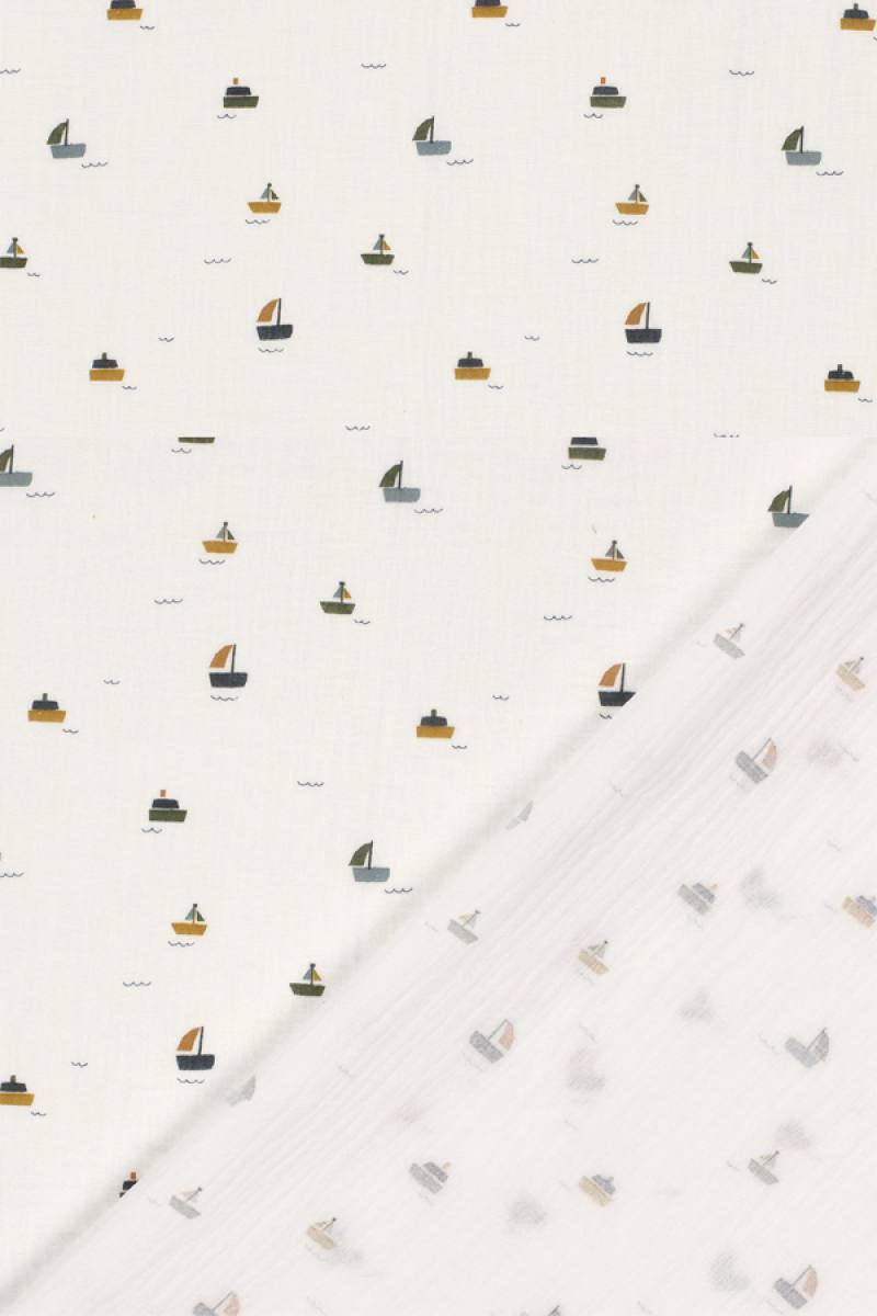 Musselinstoff 'Segelboote' - 130 g/m2