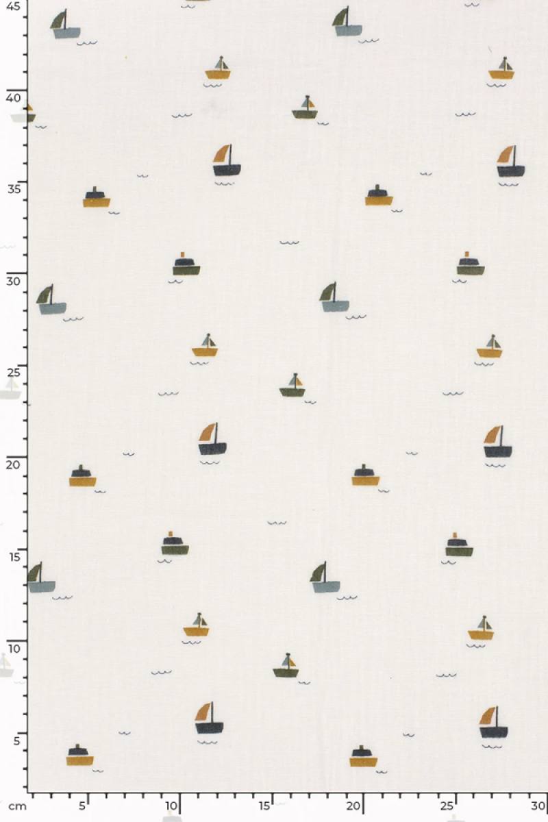 Musselinstoff 'Segelboote' - 130 g/m2